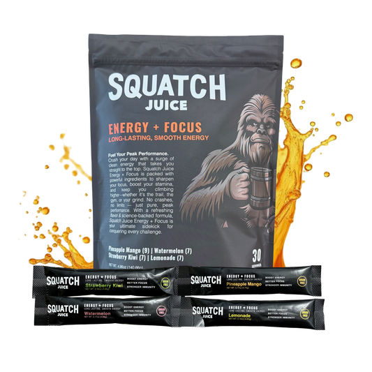 Squatch Juice Energy + Focus - 30 Sticks - Pineapple/Mango, Watermelon, Lemonade, Strawberry/Kiwi