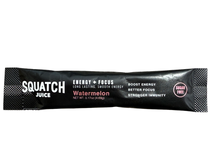 Squatch Juice Energy Sampler with Shaker 4 Flavors - Pineapple/Mango, Watermelon, Lemonade, Strawberry/Kiwi