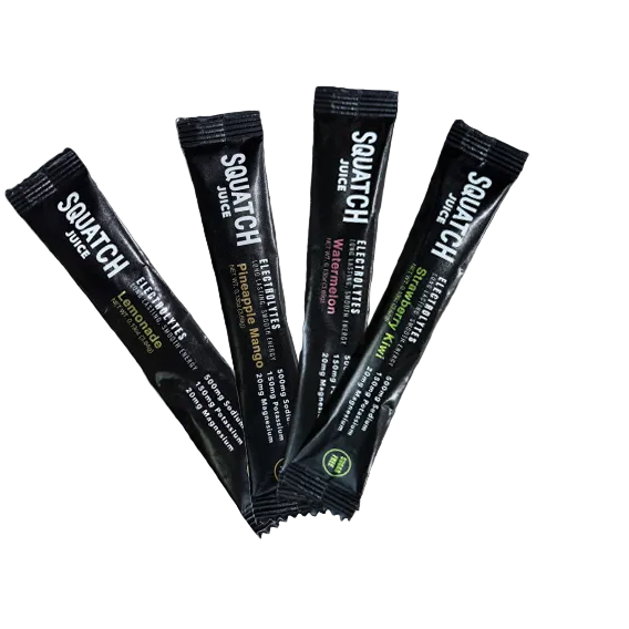 Squatch Juice Hydration Sampler 4 Flavors - Pineapple/Mango, Watermelon, Lemonade, Strawberry/Kiwi