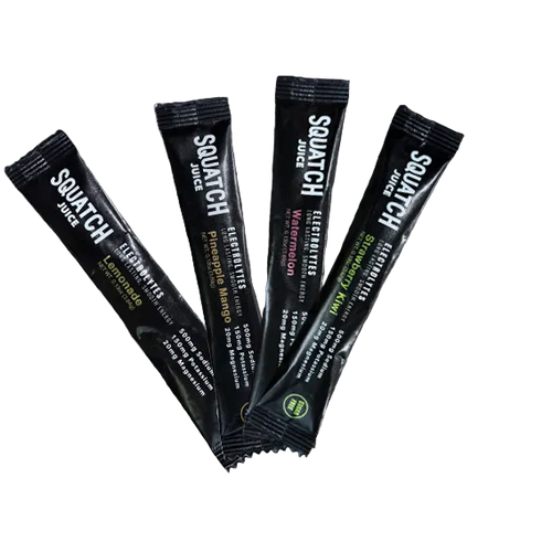 Squatch Juice Hydration Sampler 4 Flavors - Pineapple/Mango, Watermelon, Lemonade, Strawberry/Kiwi