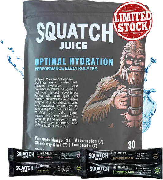 Squatch Juice Hydration - 30 Sticks - Pineapple/Mango, Watermelon, Lemonade, Strawberry/Kiwi