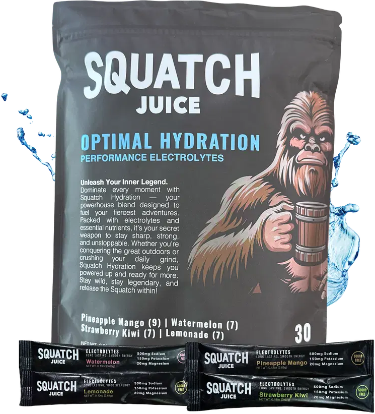 Squatch Juice Hydration - 30 Sticks - Pineapple/Mango, Watermelon, Lemonade, Strawberry/Kiwi
