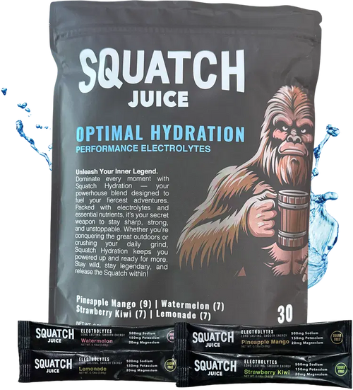 Squatch Juice Hydration - 30 Sticks - Pineapple/Mango, Watermelon, Lemonade, Strawberry/Kiwi