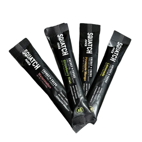 Squatch Juice Energy Sampler 4 Flavors - Pineapple/Mango, Watermelon, Lemonade, Strawberry/Kiwi