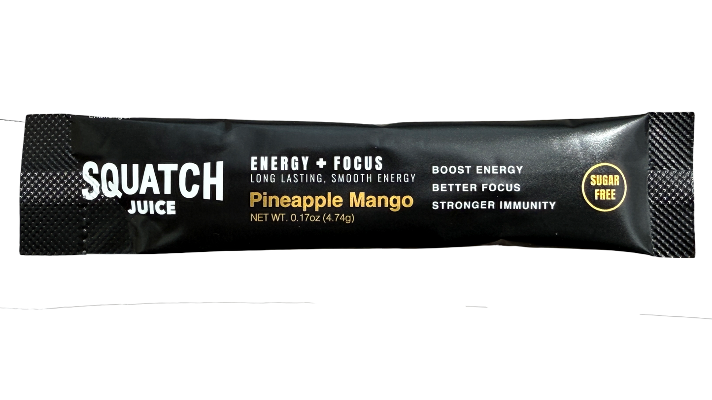Squatch Juice Energy + Focus - 30 Sticks - Pineapple/Mango, Watermelon, Lemonade, Strawberry/Kiwi