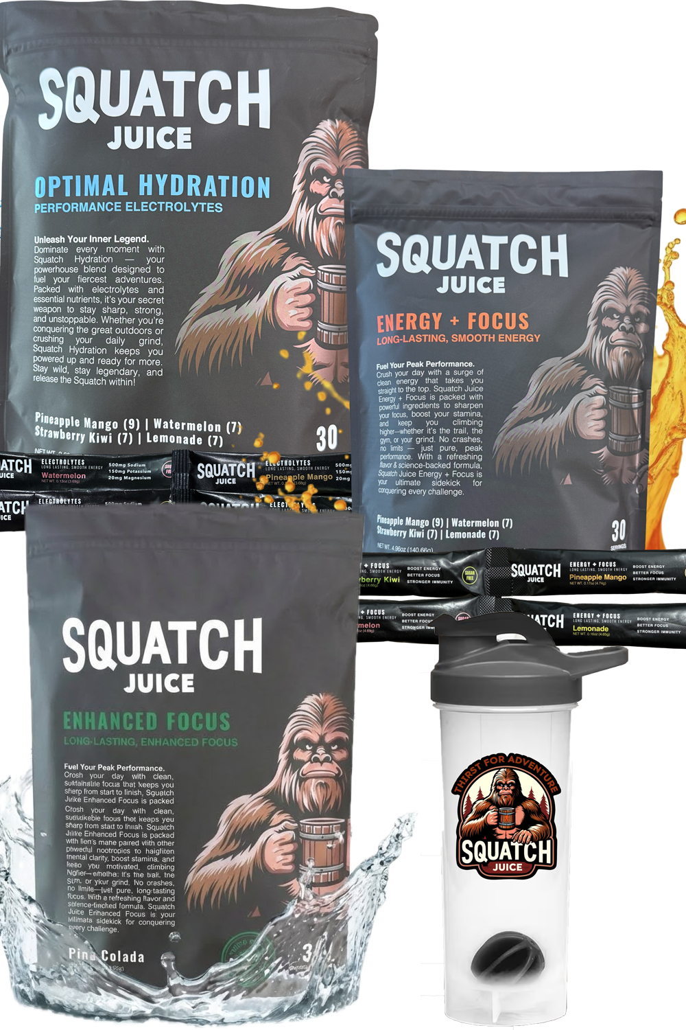 Squatch Juice 3 pack - Energy/Hydration/Enhanced Focus + Free Shaker